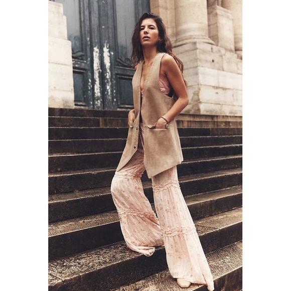 Free People Low Rider Brown Leather Suede Cross Stitch Western Vest - Picture 13 of 14